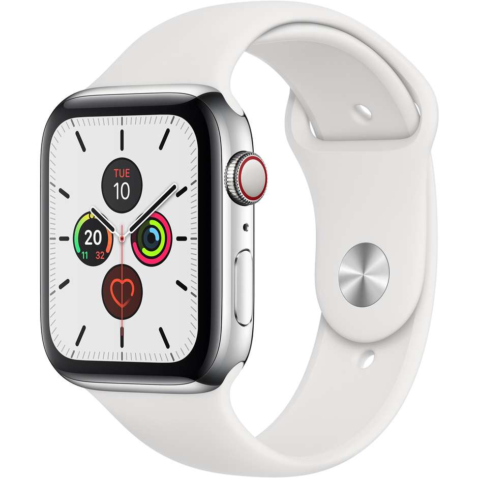 Apple Watch Series 5 GPS + Cellular 44mm Cassa Alluminio Bianco con Cinturino Sport Bianco (MWWF2TY/A)