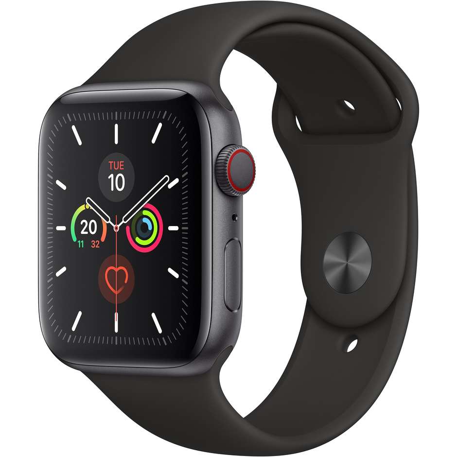 Apple Watch Series 5 GPS + Cellular 44mm Cassa Alluminio Grigio Siderale con Cinturino Sport Nero (MWWE2TY/A)