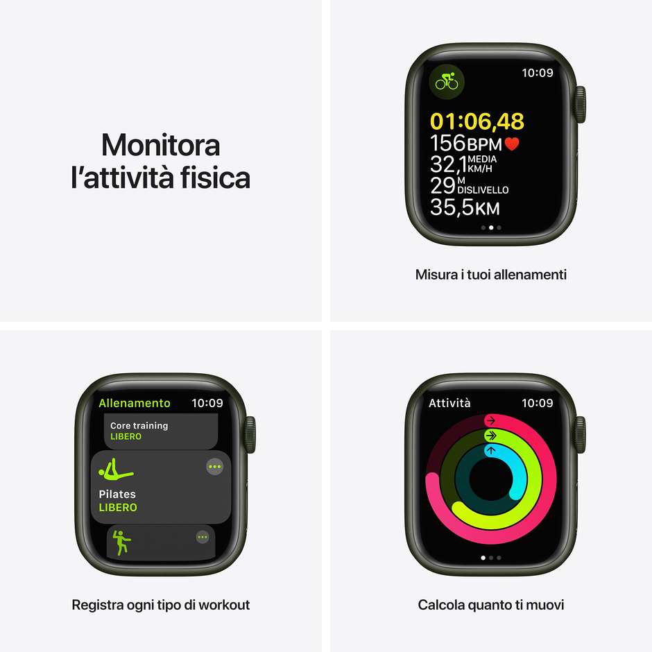 Apple Watch Series 7 GPS 41mm Cassa Alluminio Verde con Cinturino Sport Verde