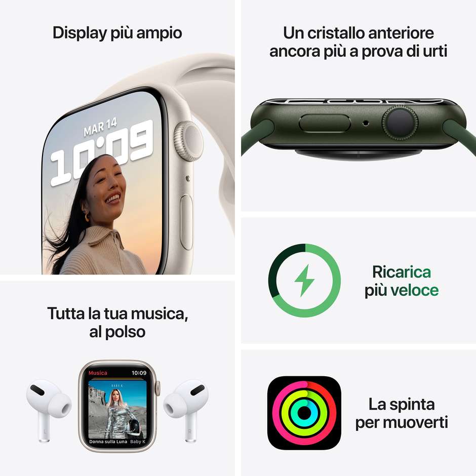 Apple Watch Series 7 GPS 41mm Cassa Alluminio Verde con Cinturino Sport Verde