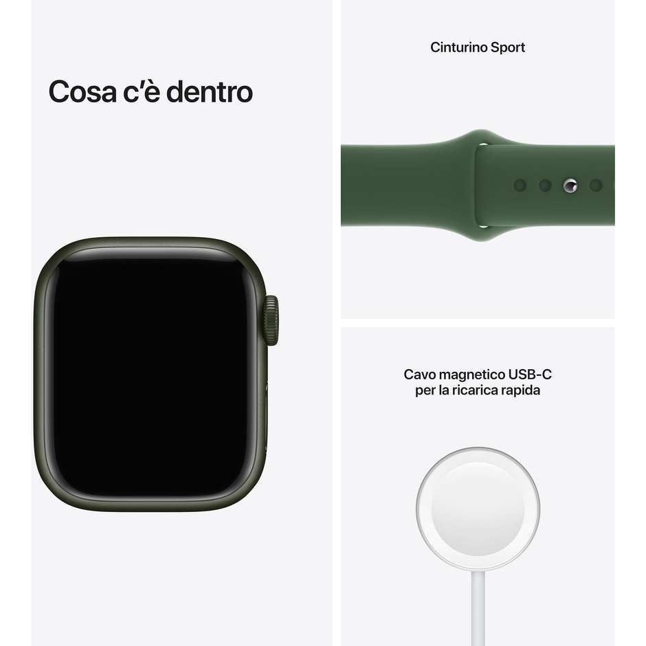 Apple Watch Series 7 GPS 41mm Cassa Alluminio Verde con Cinturino Sport Verde