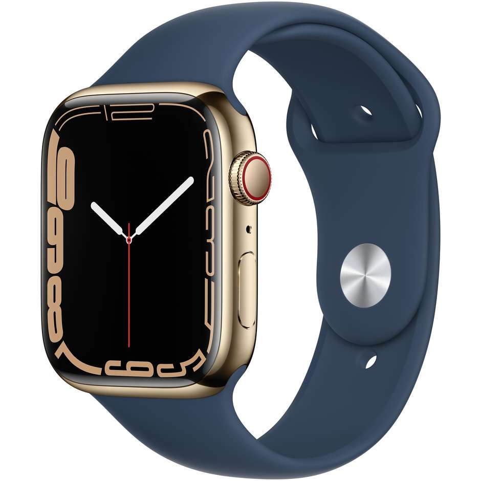 Apple Watch Series 7 GPS + Cellular 45mm Cassa Acciaio Oro con Cinturino Sport Blu Abisso (MN9M3TY/A)