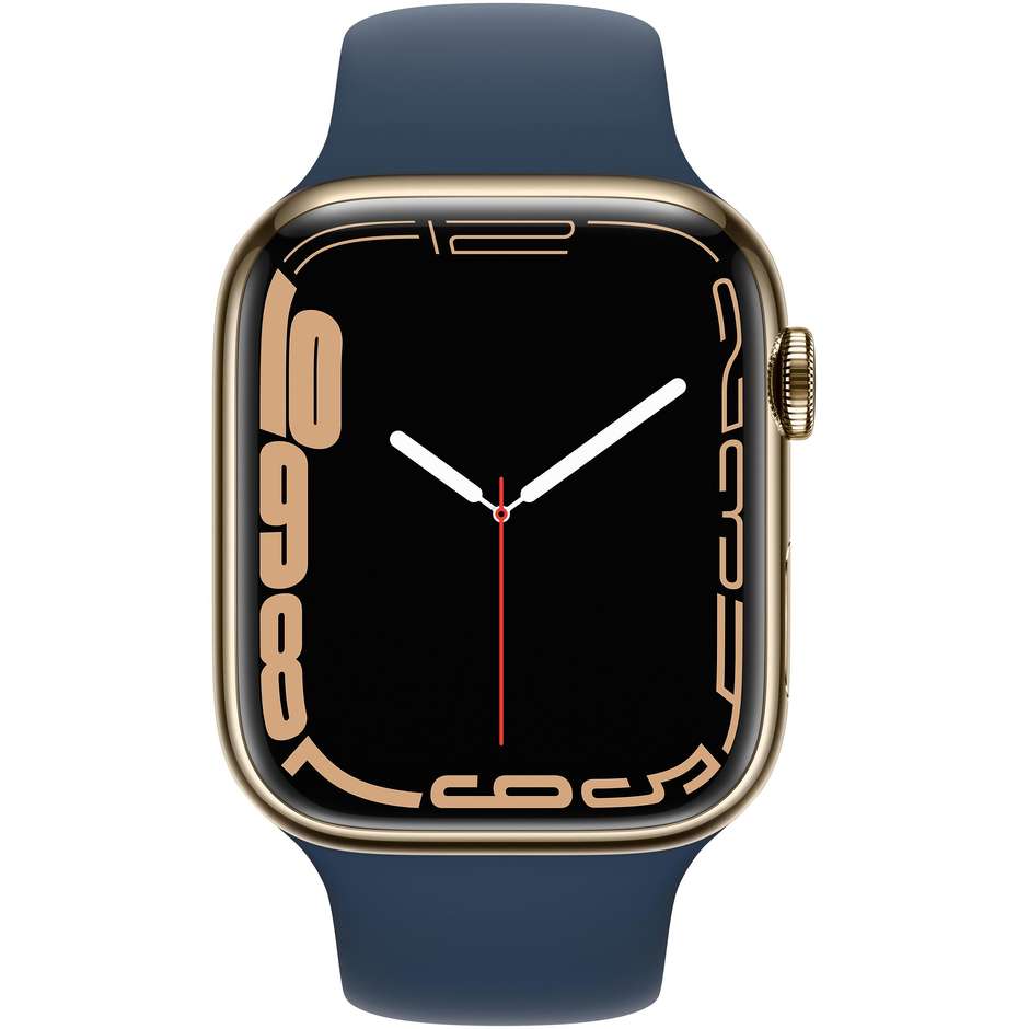 Apple Watch Series 7 GPS + Cellular 45mm Cassa Acciaio Oro con Cinturino Sport Blu Abisso (MN9M3TY/A)