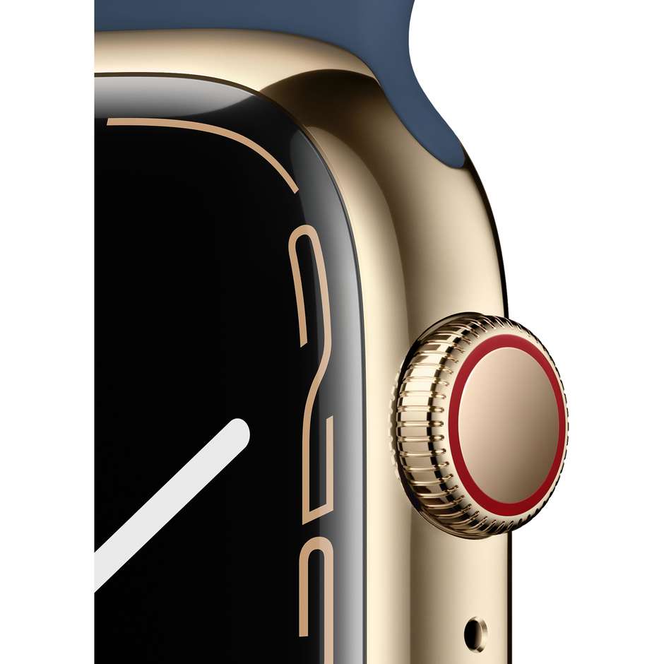 Apple Watch Series 7 GPS + Cellular 45mm Cassa Acciaio Oro con Cinturino Sport Blu Abisso (MN9M3TY/A)