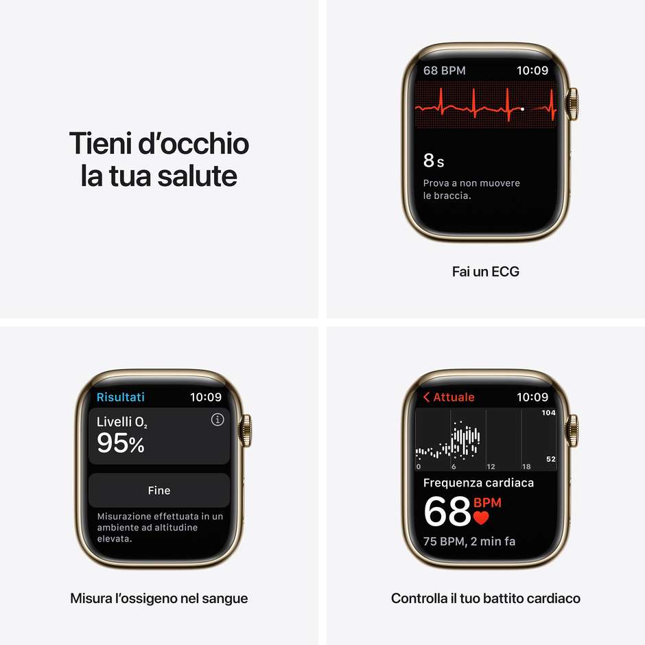Apple Watch Series 7 GPS + Cellular 45mm Cassa Acciaio Oro con Cinturino Sport Blu Abisso (MN9M3TY/A)