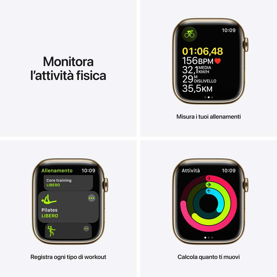 Apple Watch Series 7 GPS + Cellular 45mm Cassa Acciaio Oro con Cinturino Sport Blu Abisso (MN9M3TY/A)
