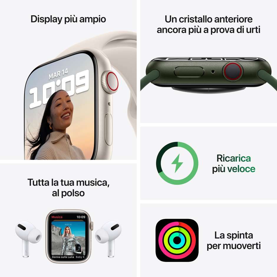 Apple Watch Series 7 GPS + Cellular 45mm Cassa Acciaio Oro con Cinturino Sport Blu Abisso (MN9M3TY/A)