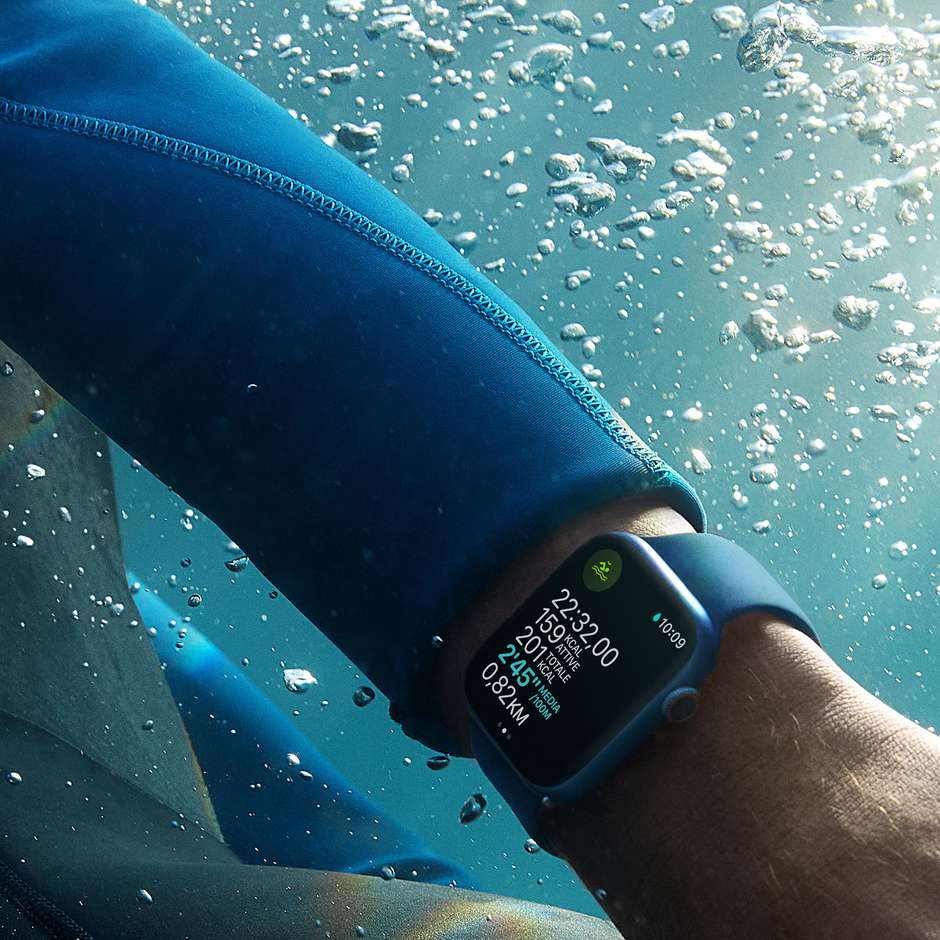 Apple Watch Series 7 GPS + Cellular 45mm Cassa in Acciaio inossidabile color Argento con Cinturino Sport Galassia