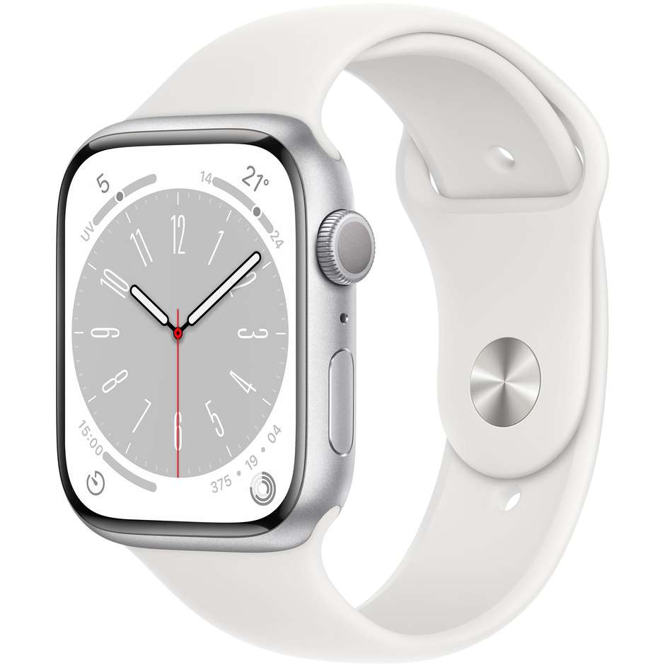 Apple Watch Series 8 GPS 45mm Cassa Alluminio Argento con Cinturino Sport Bianco (MP6N3TY/A)