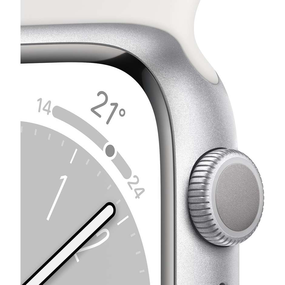 Apple Watch Series 8 GPS 45mm Cassa Alluminio Argento con Cinturino Sport Bianco (MP6N3TY/A)