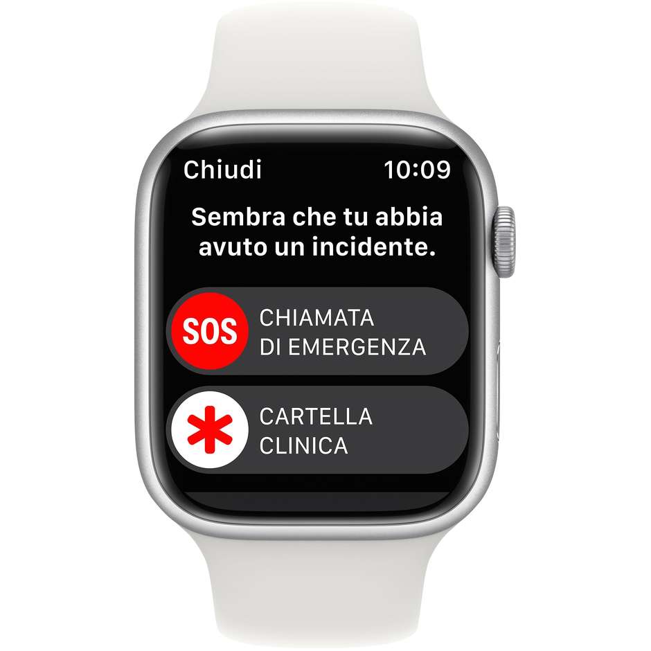 Apple Watch Series 8 GPS 45mm Cassa Alluminio Argento con Cinturino Sport Bianco (MP6N3TY/A)