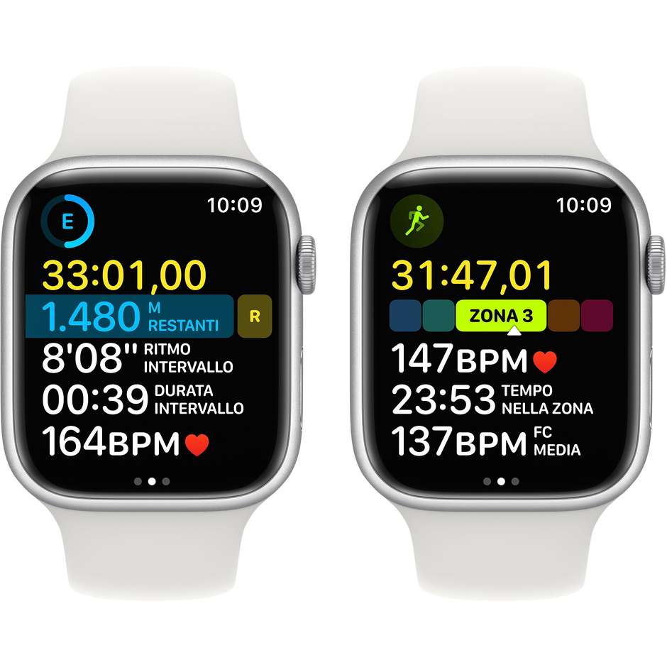 Apple Watch Series 8 GPS 45mm Cassa Alluminio Argento con Cinturino Sport Bianco (MP6N3TY/A)