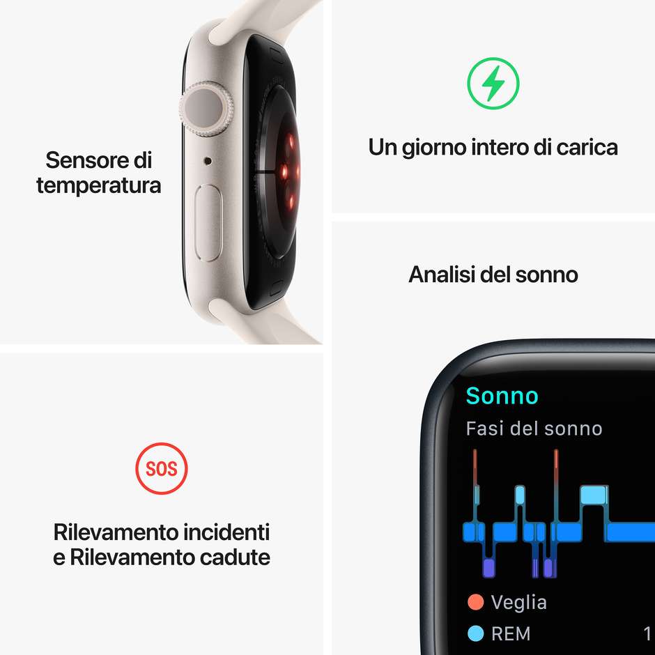 Apple Watch Series 8 GPS 45mm Cassa Alluminio Argento con Cinturino Sport Bianco (MP6N3TY/A)
