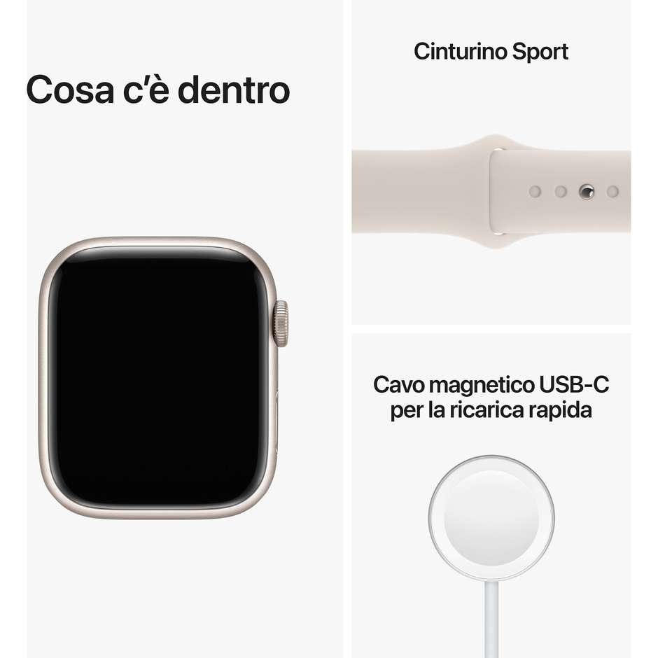 Apple Watch Series 8 GPS 45mm Cassa Alluminio Galassia con Cinturino Sport Galassia (MNP23TY/A)