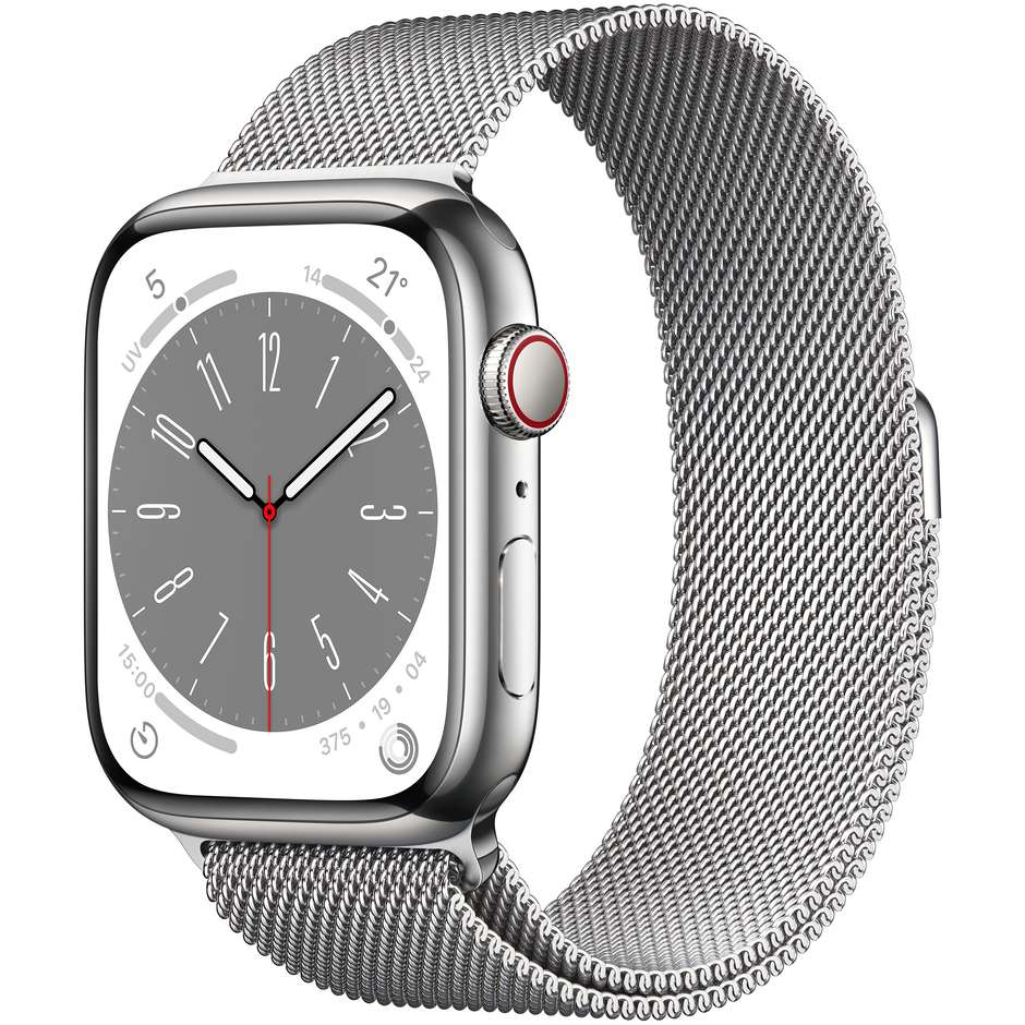 Apple Watch Series 8 GPS + Cellular 45mm Cassa Acciaio Argento con Bracciale Milanese Argento