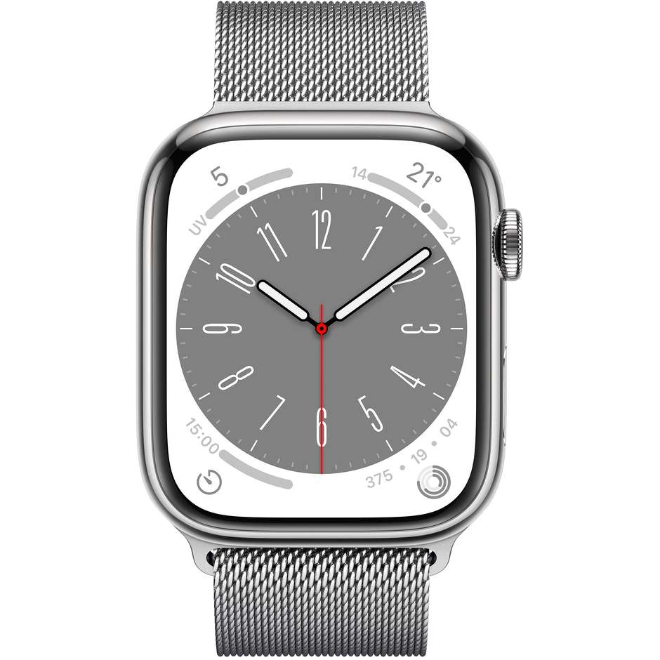 Apple Watch Series 8 GPS + Cellular 45mm Cassa Acciaio Argento con Bracciale Milanese Argento