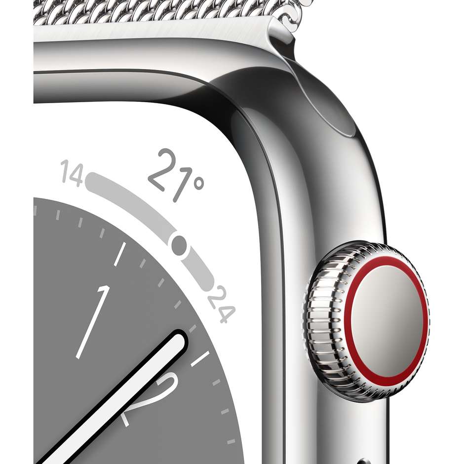 Apple Watch Series 8 GPS + Cellular 45mm Cassa Acciaio Argento con Bracciale Milanese Argento