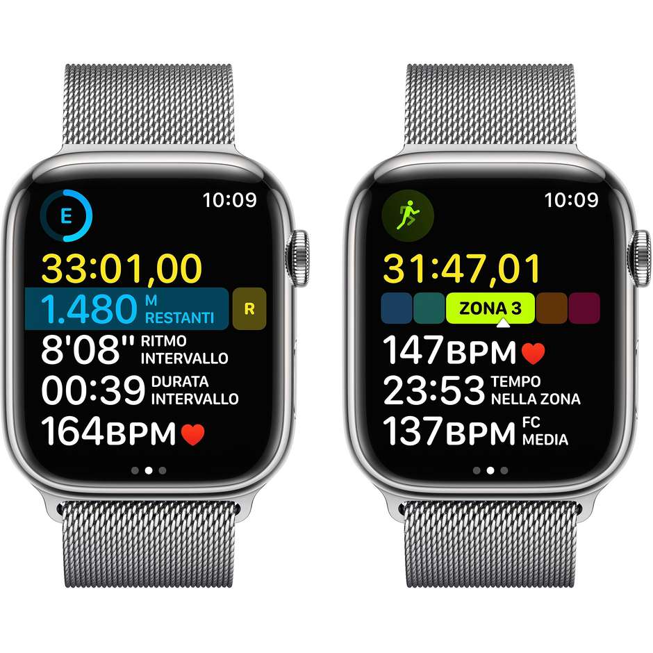 Apple Watch Series 8 GPS + Cellular 45mm Cassa Acciaio Argento con Bracciale Milanese Argento