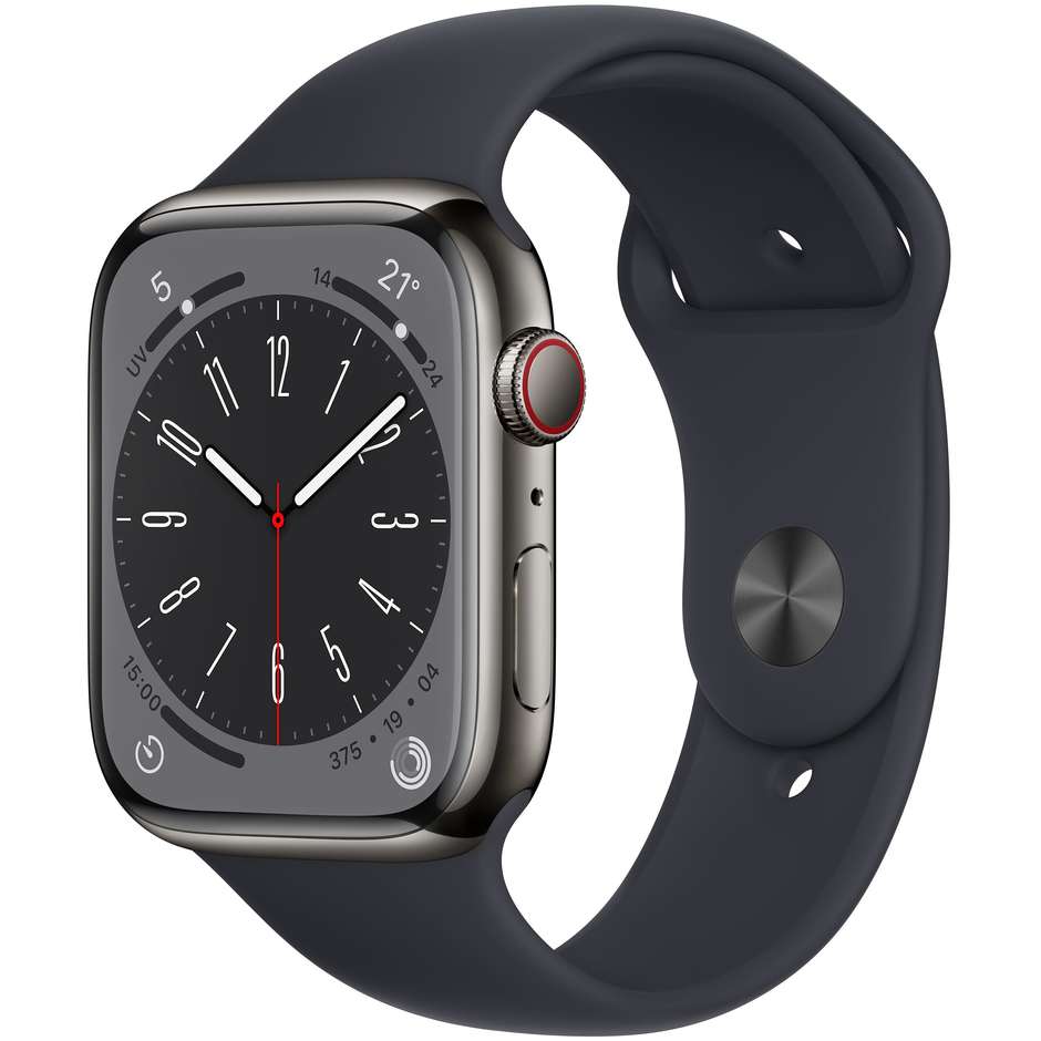 Apple Watch Series 8 GPS + Cellular 45mm Cassa Acciaio Grafite con Cinturino Sport Nero