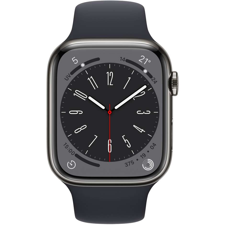 Apple Watch Series 8 GPS + Cellular 45mm Cassa Acciaio Grafite con Cinturino Sport Nero