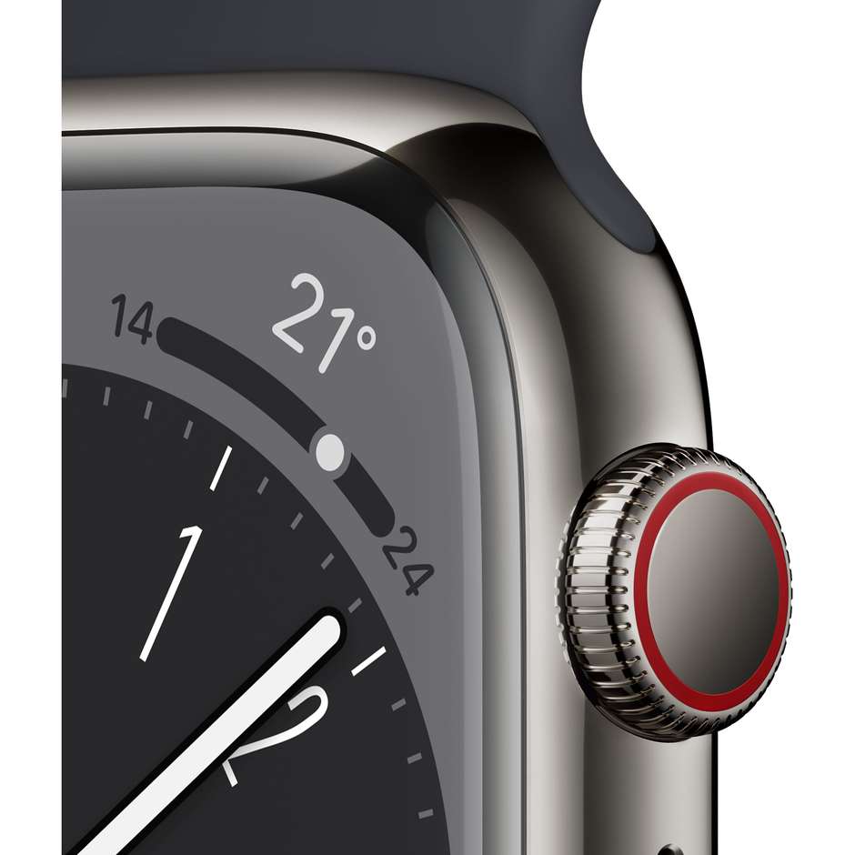 Apple Watch Series 8 GPS + Cellular 45mm Cassa Acciaio Grafite con Cinturino Sport Nero