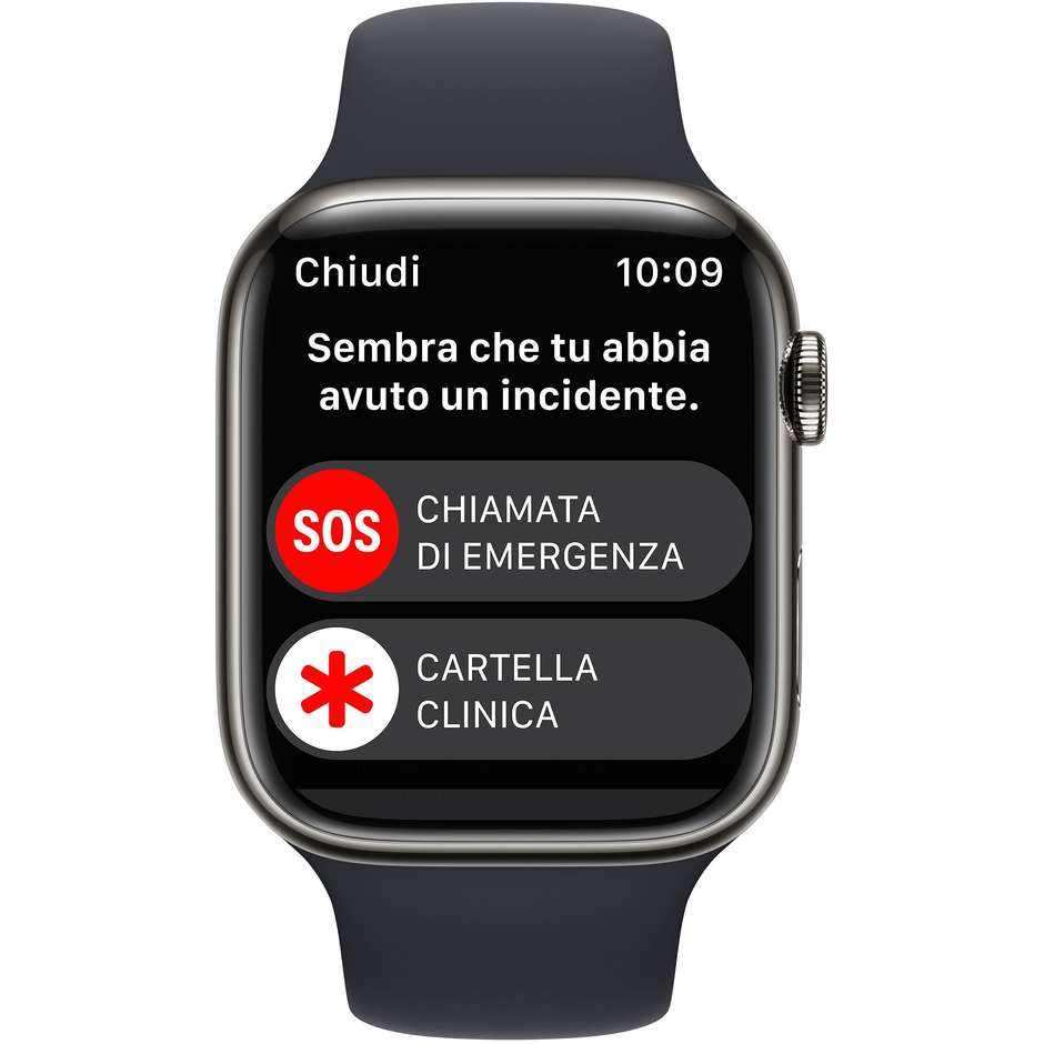 Apple Watch Series 8 GPS + Cellular 45mm Cassa Acciaio Grafite con Cinturino Sport Nero