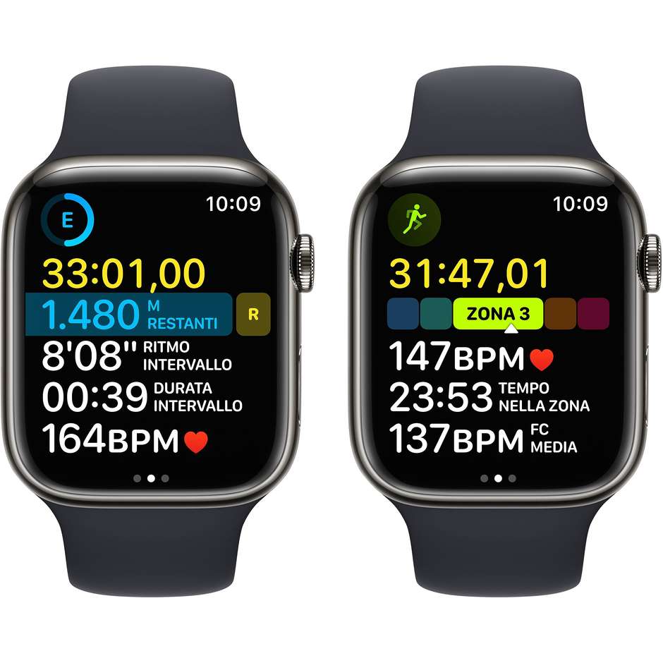 Apple Watch Series 8 GPS + Cellular 45mm Cassa Acciaio Grafite con Cinturino Sport Nero