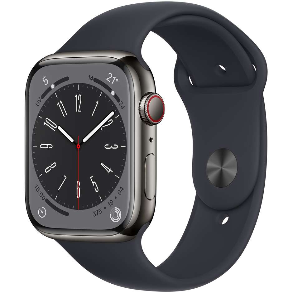 Apple Watch Series 8 Smartwath GPS + Cellular 45 mm colore Grafite con cinturino sport nero