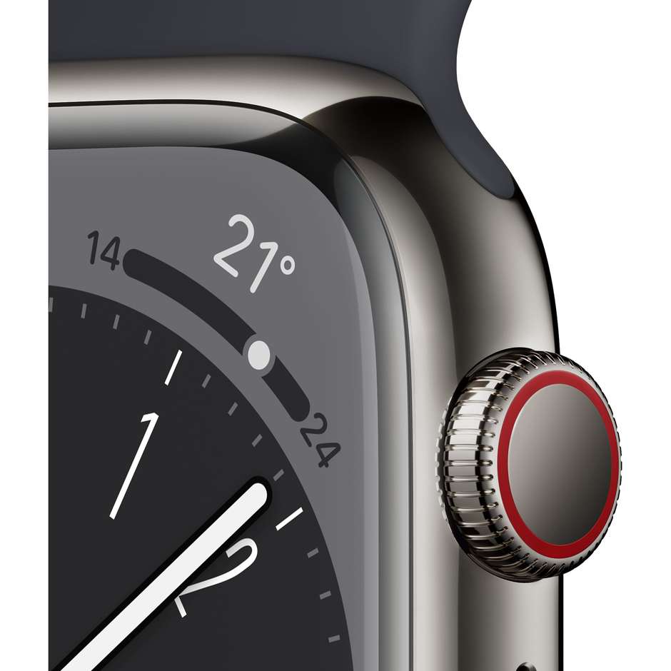 Apple Watch Series 8 Smartwath GPS + Cellular 45 mm colore Grafite con cinturino sport nero