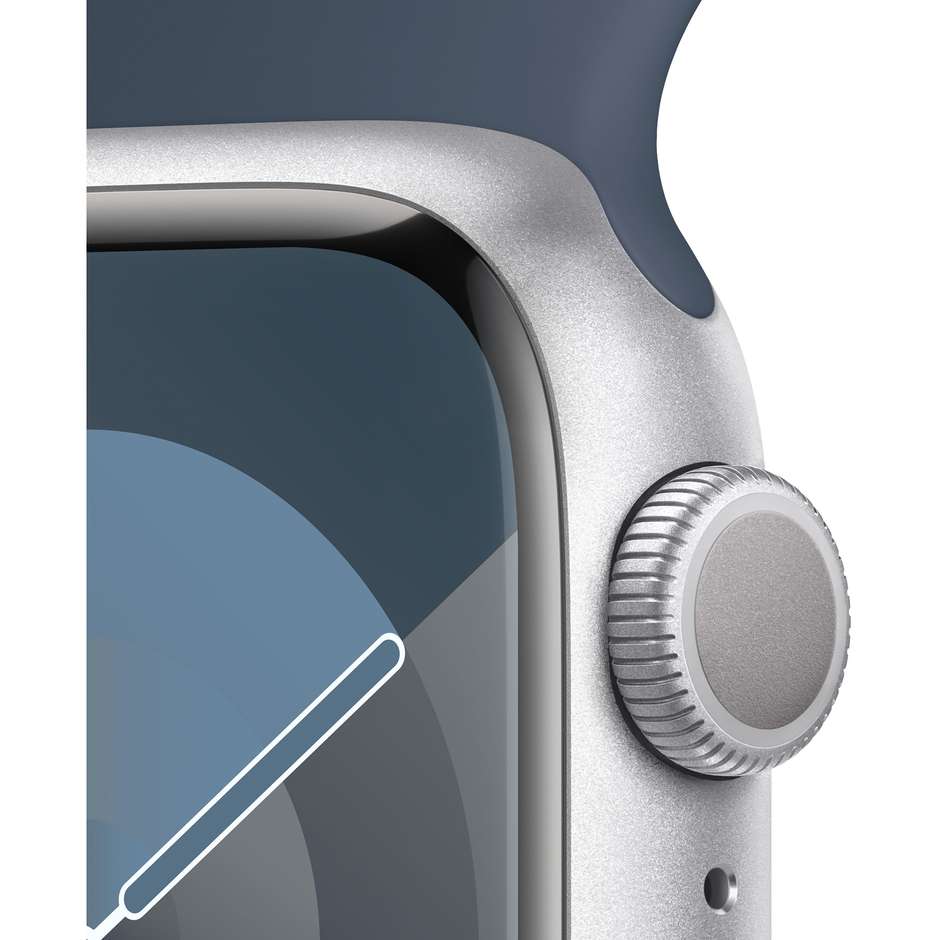Apple Watch Series 9 GPS 41mm Cassa Alluminio Argento con Cinturino Sport Blu Tempesta - S/M