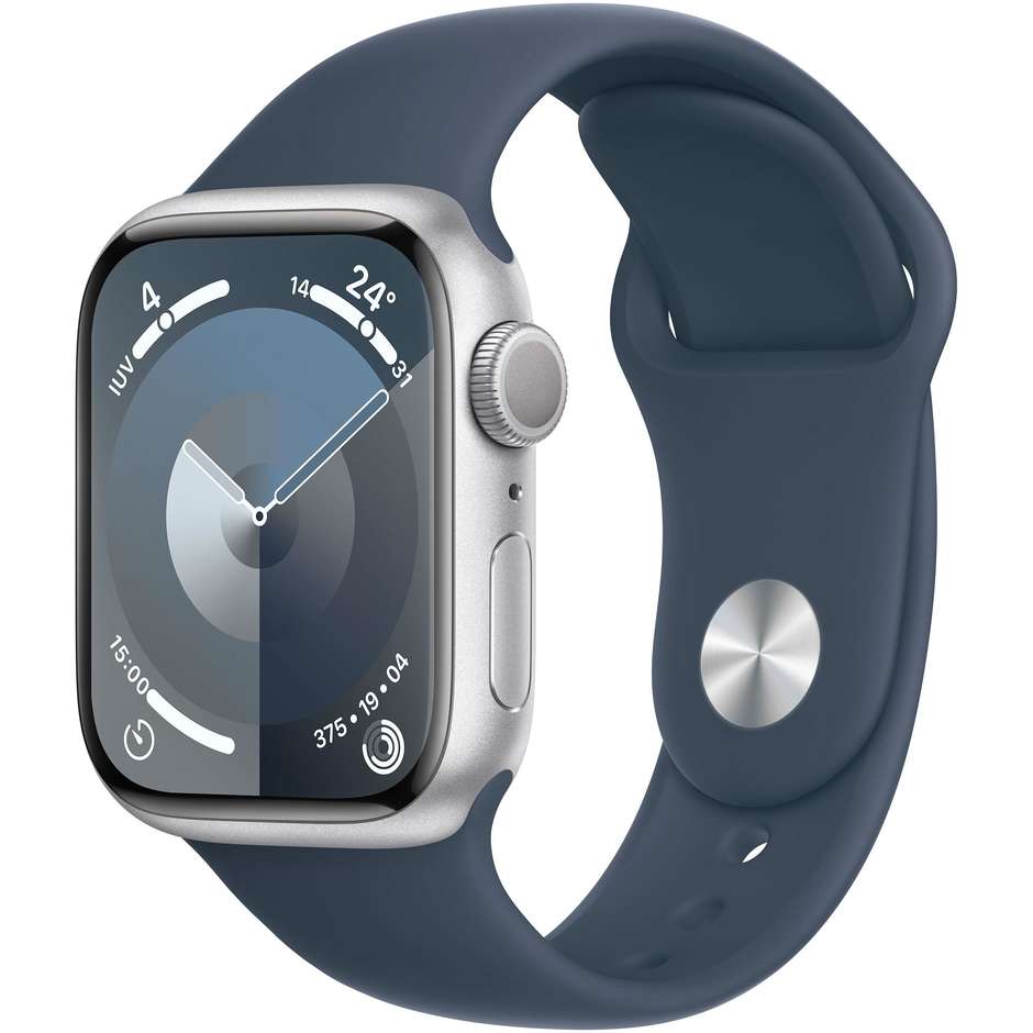 Apple Watch Series 9 GPS Cassa 41mm in Alluminio Argento con Cinturino Sport Blu Tempesta - S/M