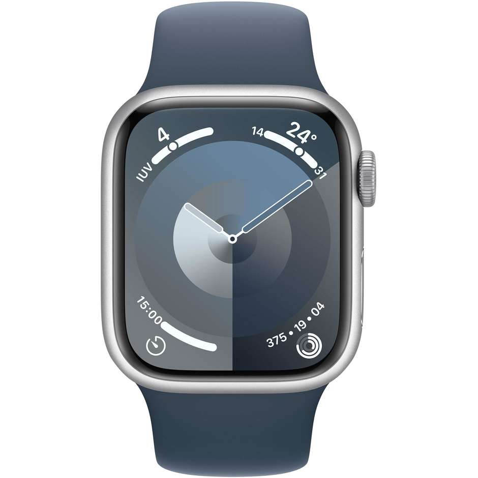Apple Watch Series 9 GPS Cassa 41mm in Alluminio Argento con Cinturino Sport Blu Tempesta - S/M