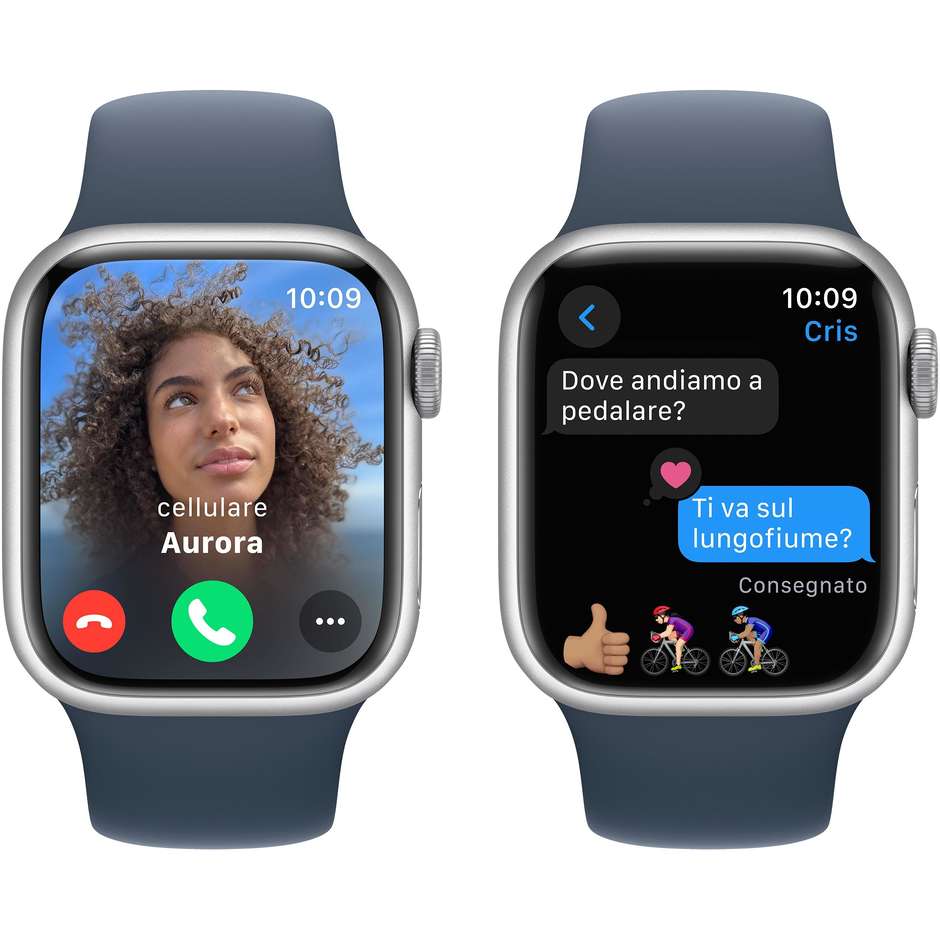 Apple Watch Series 9 GPS Cassa 41mm in Alluminio Argento con Cinturino Sport Blu Tempesta - S/M