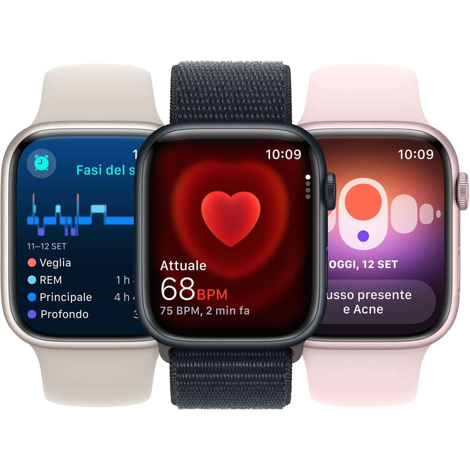 Apple Watch Series 9 GPS Cassa 41mm in Alluminio Mezzanotte con Cinturino Sport Mezzanotte - S/M