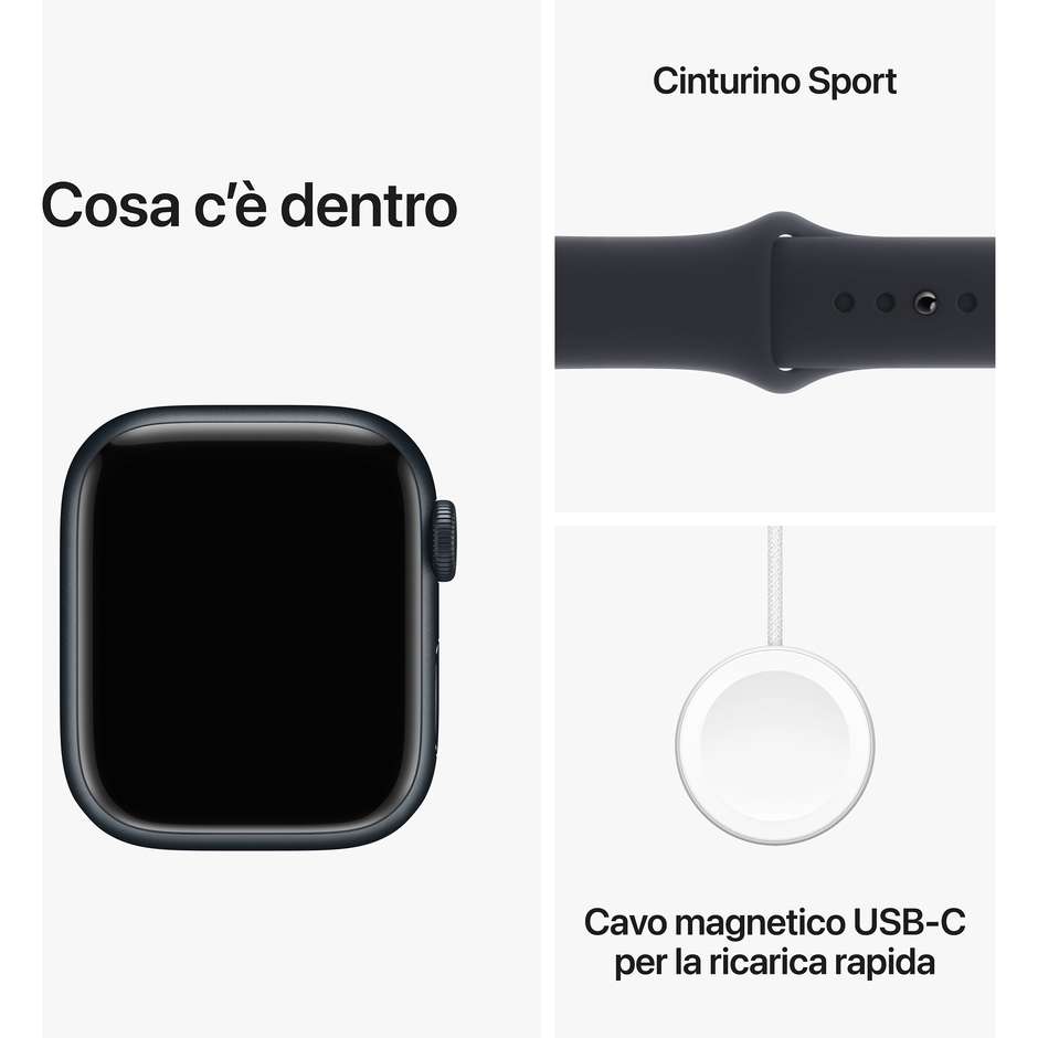 Apple Watch Series 9 GPS Cassa 41mm in Alluminio Mezzanotte con Cinturino Sport Mezzanotte - S/M
