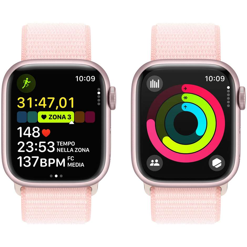 Apple Watch Series 9 GPS Cassa 41mm in Alluminio Rosa con Cinturino Sport Loop Rosa Confetto