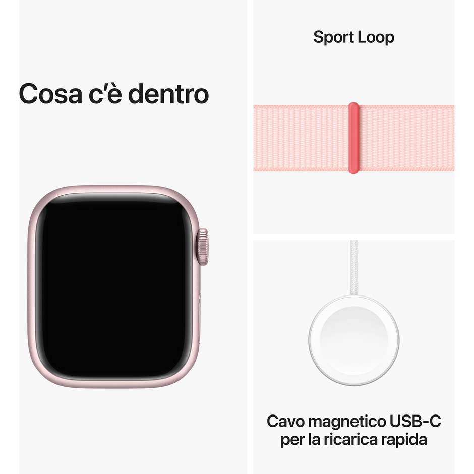Apple Watch Series 9 GPS Cassa 41mm in Alluminio Rosa con Cinturino Sport Loop Rosa Confetto