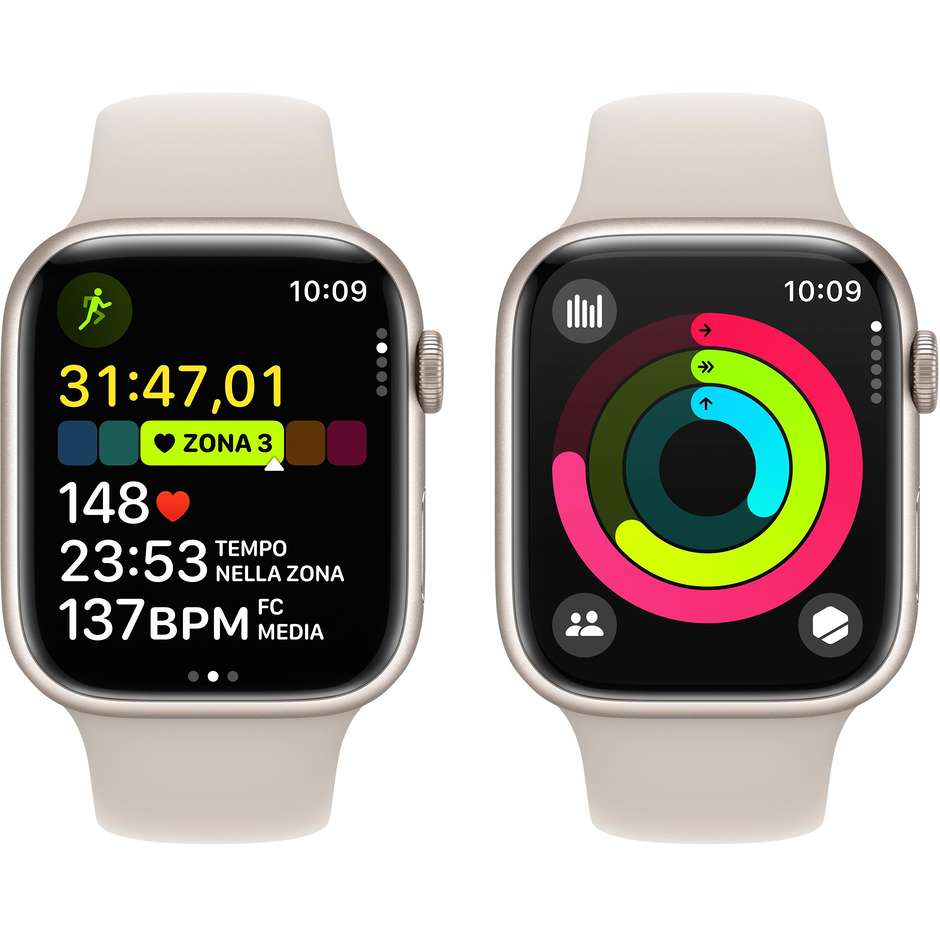 Apple Watch Series 9 GPS Cassa 45mm in Alluminio Galassia con Cinturino Sport Galassia - S/M