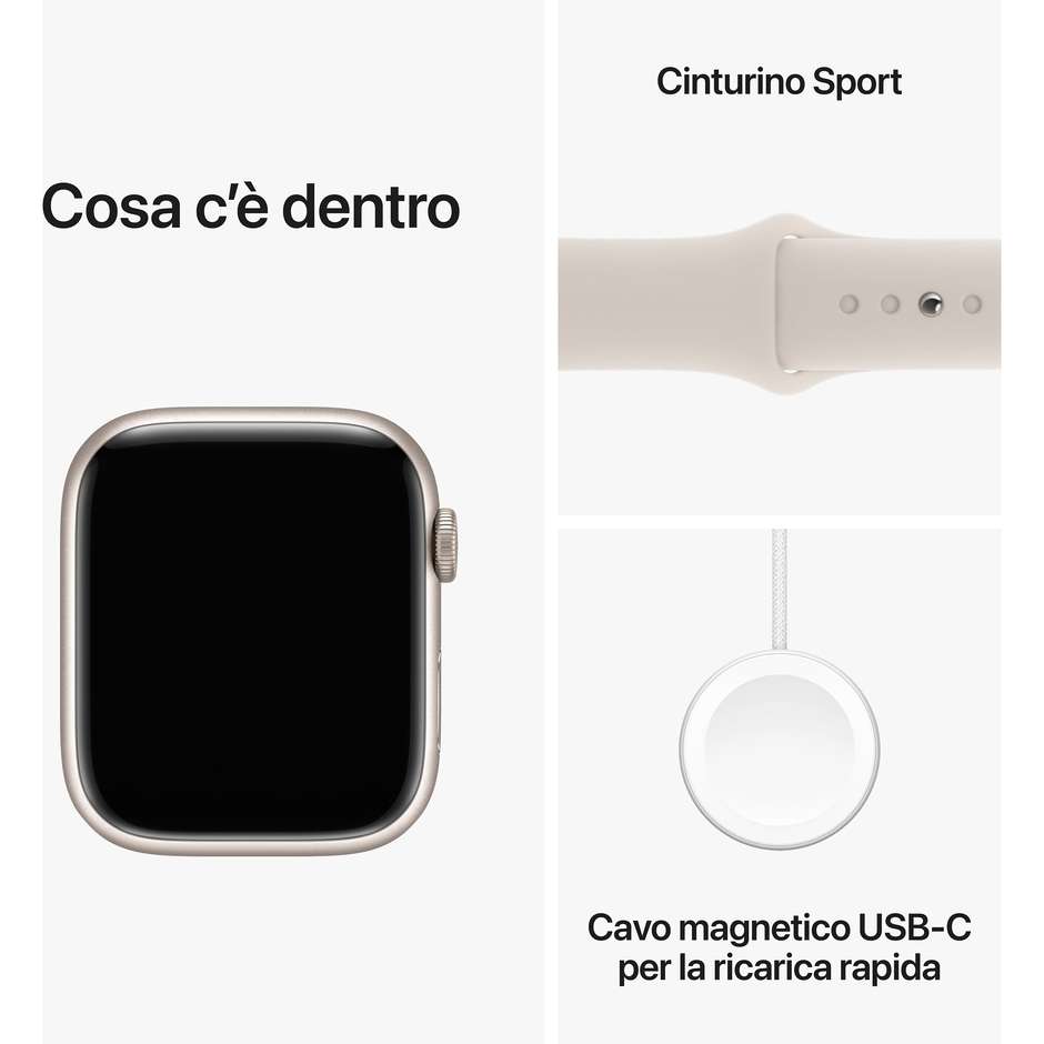 Apple Watch Series 9 GPS Cassa 45mm in Alluminio Galassia con Cinturino Sport Galassia - S/M