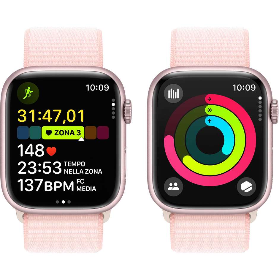 Apple Watch Series 9 GPS Cassa 45mm in Alluminio Rosa con Cinturino Sport Loop Rosa Confetto