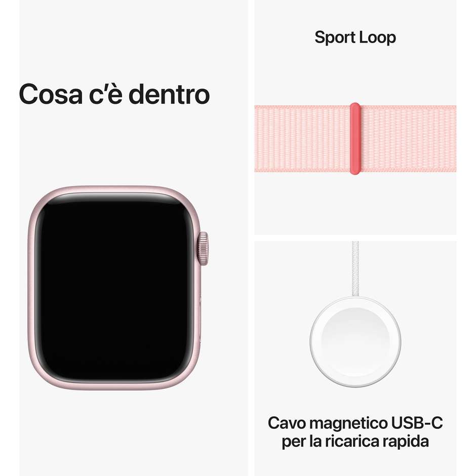 Apple Watch Series 9 GPS Cassa 45mm in Alluminio Rosa con Cinturino Sport Loop Rosa Confetto