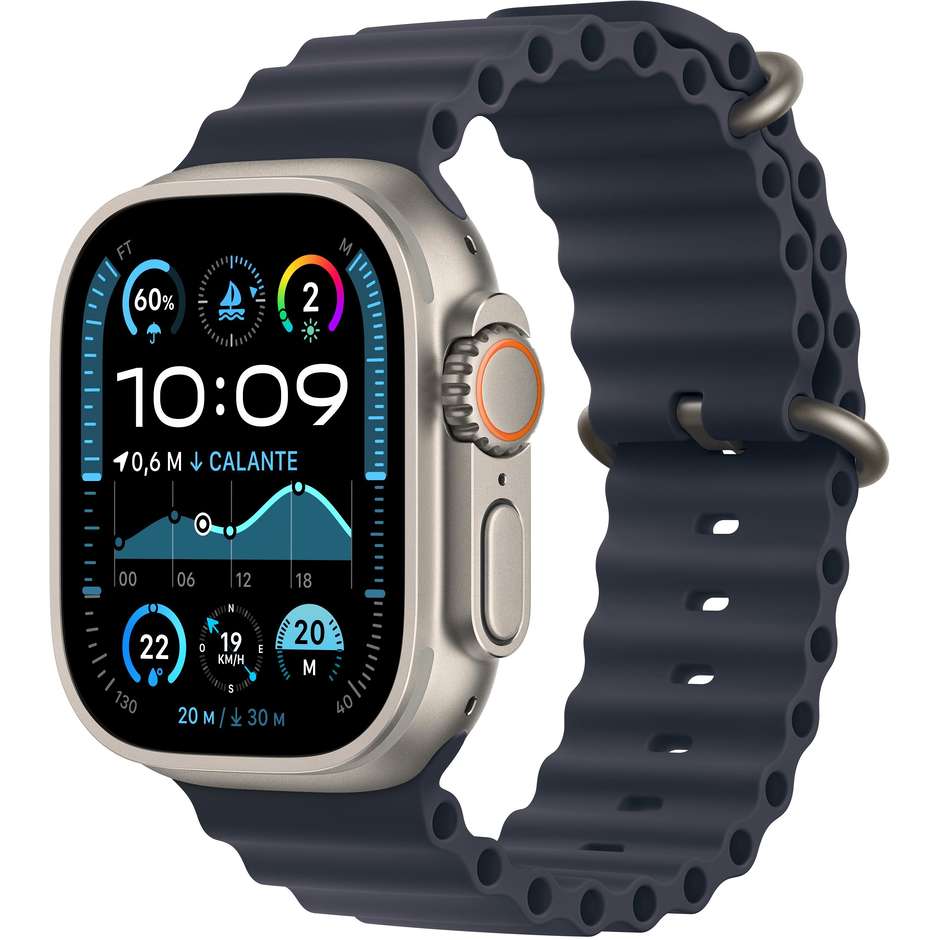 Apple Watch Ultra 2 GPS + Cellular 49mm Cassa in Titanio Colore Naturale con cinturino Navy Ocean Band