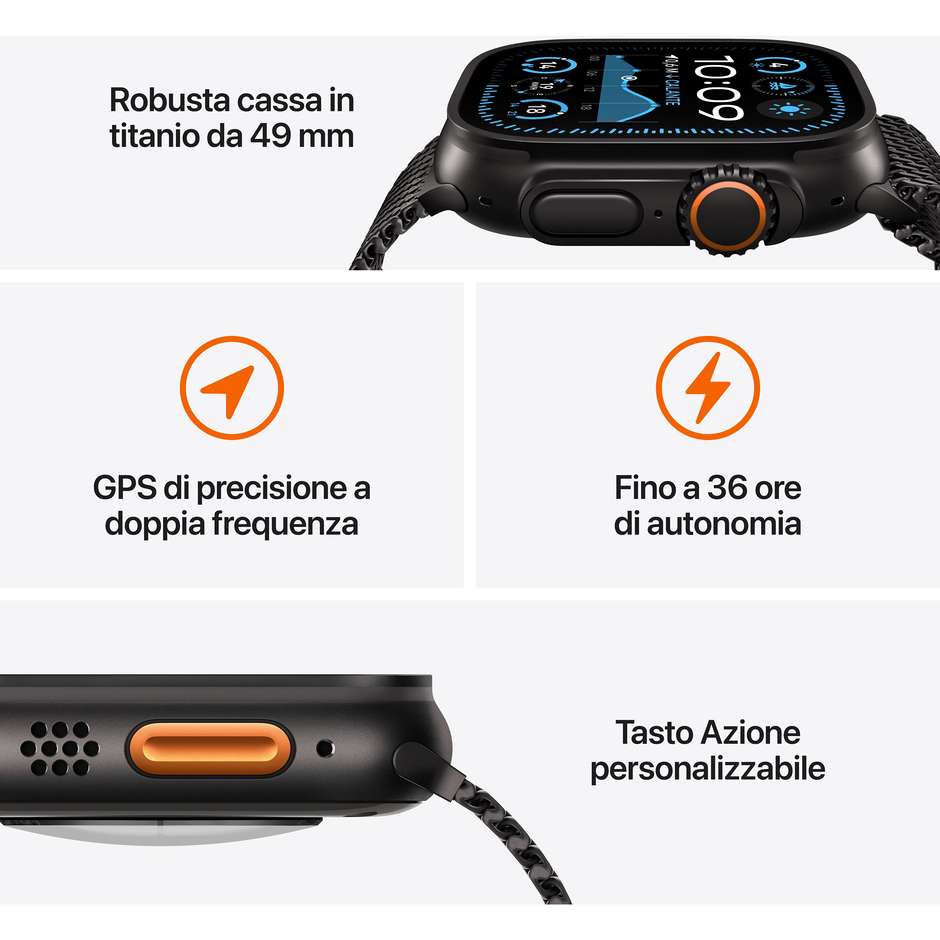 Apple Watch Ultra 2 GPS + Cellular 49mm Cassa in Titanio Colore Naturale con cinturino Navy Ocean Band