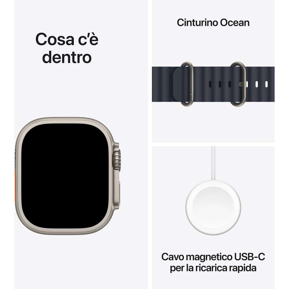 Apple Watch Ultra 2 GPS + Cellular 49mm Cassa in Titanio Colore Naturale con cinturino Navy Ocean Band