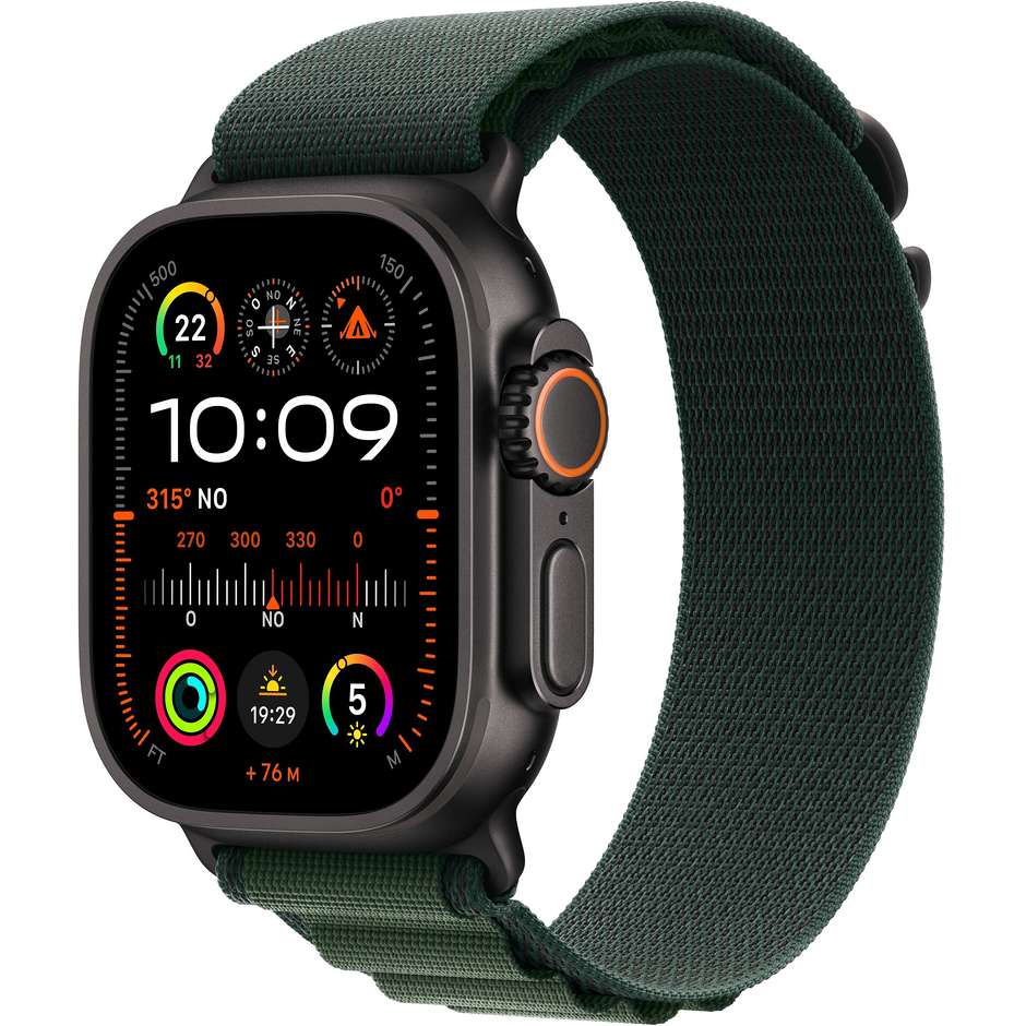 Apple Watch Ultra 2 GPS + Cellular 49mm Cassa in Titanio Colore Nero con cinturino Dark Green Alpine Loop - Large