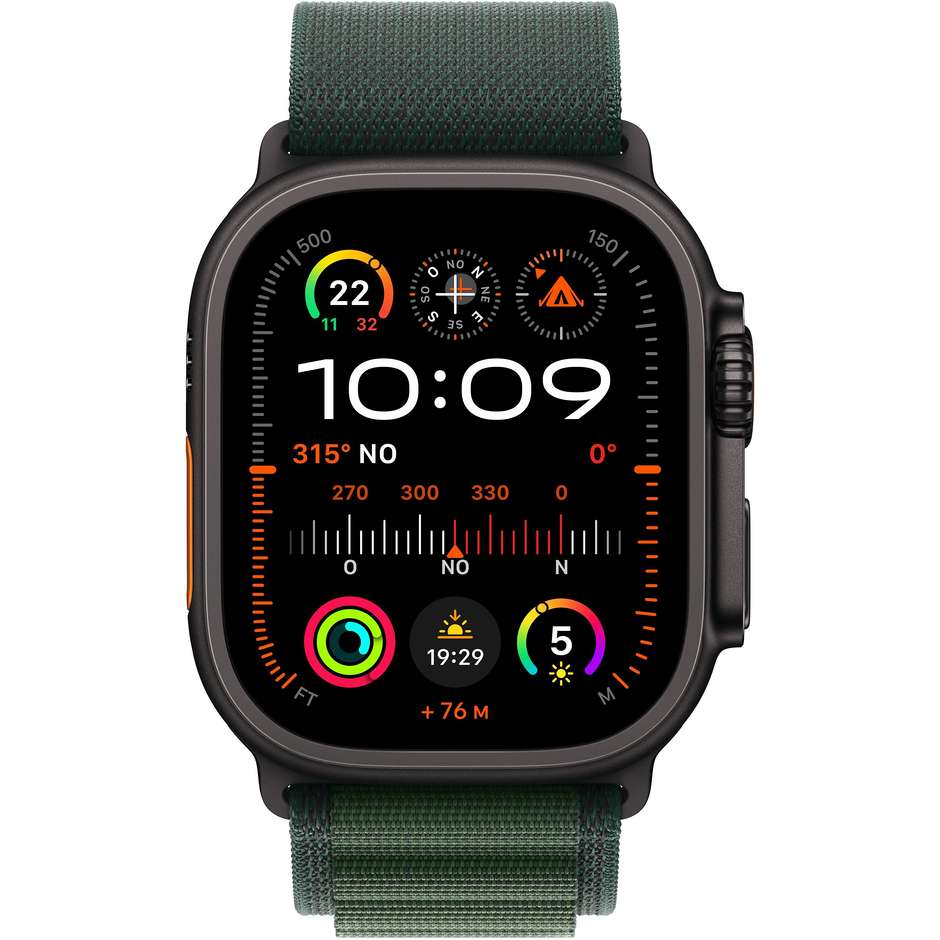 Apple Watch Ultra 2 GPS + Cellular 49mm Cassa in Titanio Colore Nero con cinturino Dark Green Alpine Loop - Large