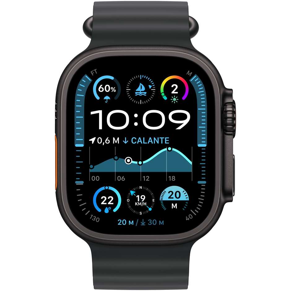 Apple Watch Ultra 2 GPS + Cellular 49mm Cassa in Titanio Colore Nero con cinturino Nero Ocean Band