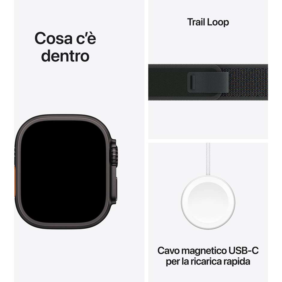 Apple Watch Ultra 2 GPS + Cellular 49mm Cassa in Titanio Colore Nero con cinturino  Nero Trail Loop - M/L