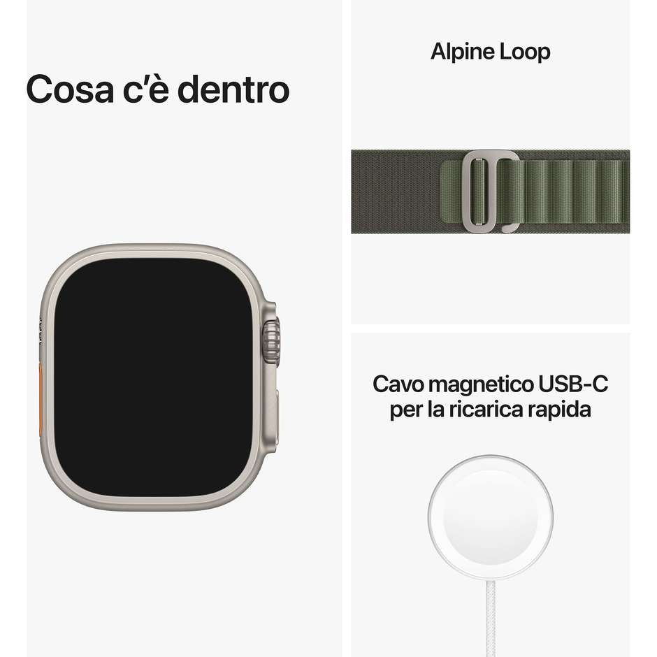 Apple Watch Ultra Smartwatch 49mm GPS + CELL colore Titanium con cinturino grigio