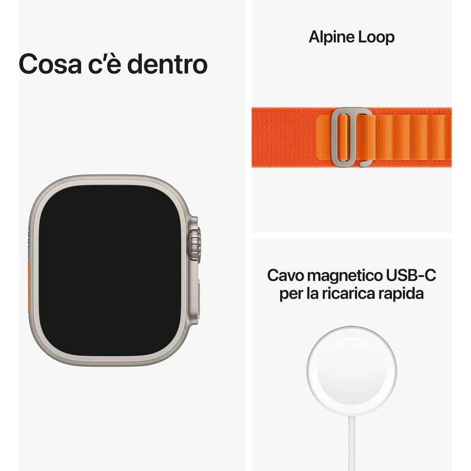 Apple Watch Ultra SmartWatch GPS + Cellular 49 mm Colore Titanio con cinturino Loop Argancione